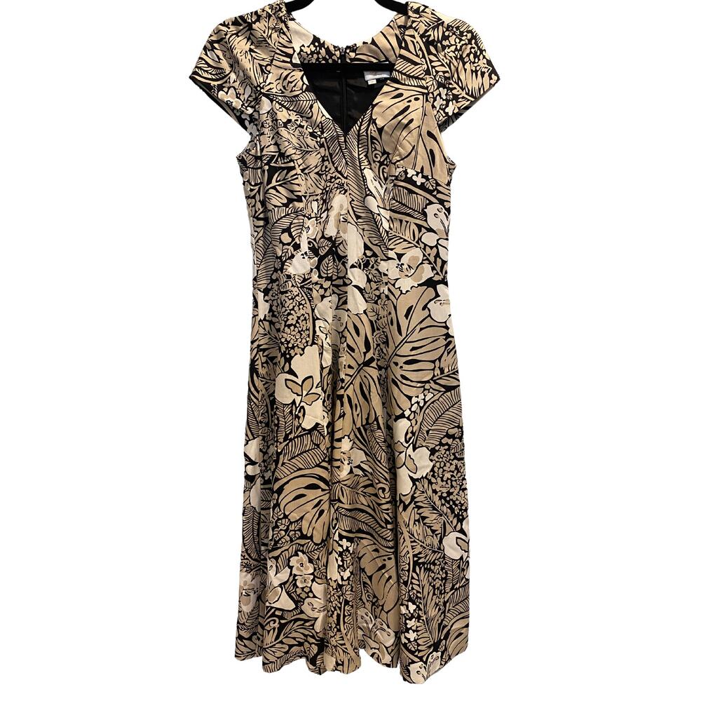 Tracy Reese New York Black and Brown Tropical Palm Leaves Dress Size 4